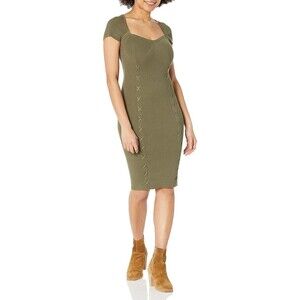 Guess Womens Margot Cap Sleeve Midi Dress Sweetheart Neckline Sweater Fitted L
